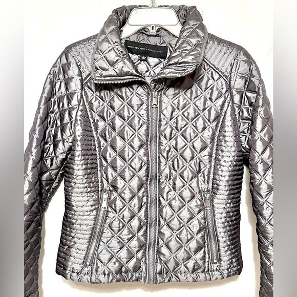Marc New York Andrew Marc Gray Grey Silver Waffle Puffer Zip Jacket M - Picture 2 of 5